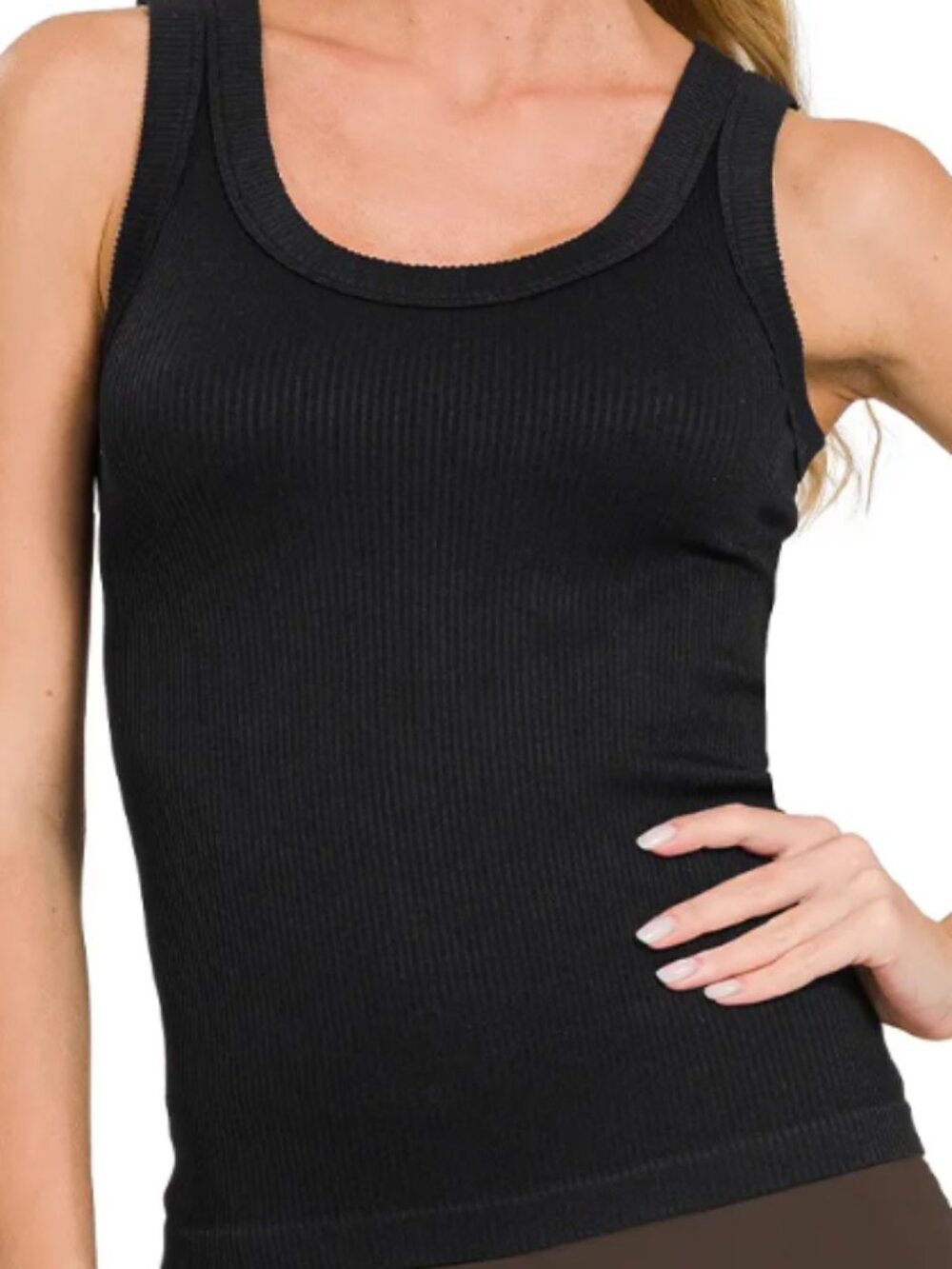 Zenana 2 Way Neckline Seamless Ribbed Tank Top S/M L/XL NWOT Black